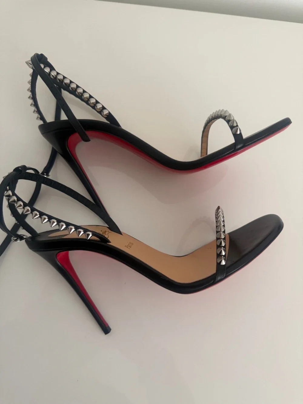 Christian Louboutin Black Studded Ankle-Strap Sandals with Silver Spikes - Picture 7 of 10